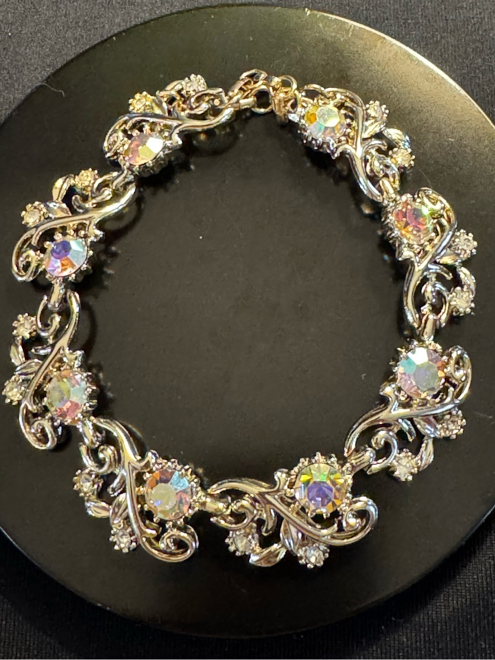 Vintage Aurora Borealis Filigree Bracelet
